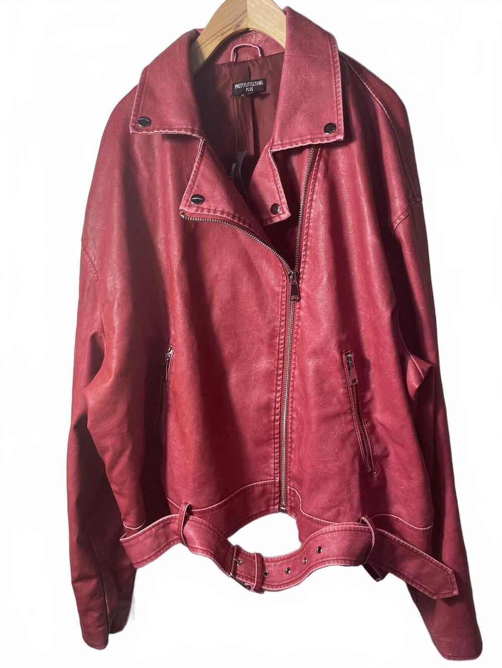 PrettyLittleThing Plus Biker Jacket Coat Womens Size 18 Pink Red Zip New